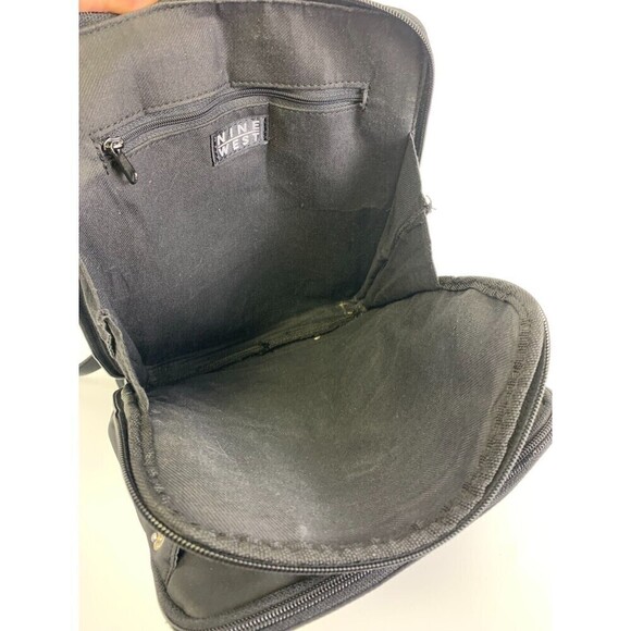 Vintage Nine West Mini Backpack Black Zip Around Rectangle Flat Snap Microfiber - Picture 12 of 15